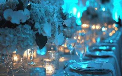 La décoration de table blanc gris turquoise : le trio de couleurs tendance pour votre mariage